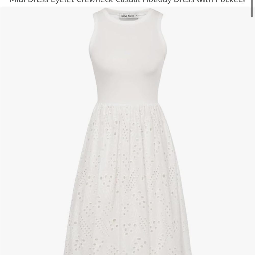 Grace Karin White Sleeveless Halter A-Line Midi Dress
